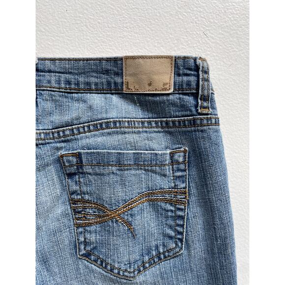 Vtg Y2K L.E.I Blue Denim Low Rise Flared Jeans Faded Sz 9 Tall Casual - Picture 8 of 8